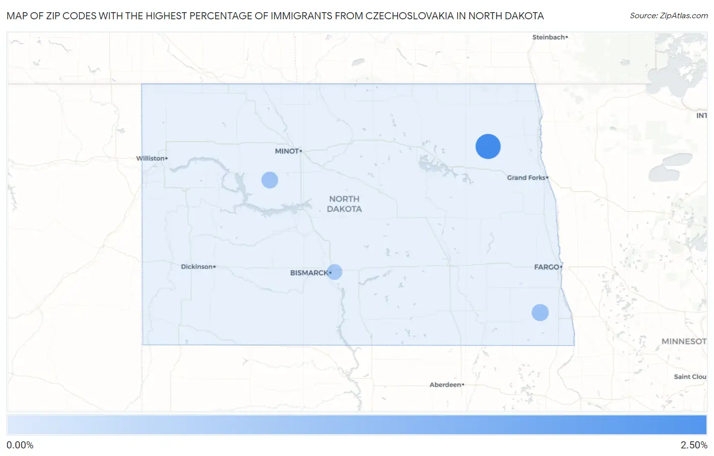 Zip Codes with the Highest Percentage of Immigrants from Czechoslovakia in North Dakota Map