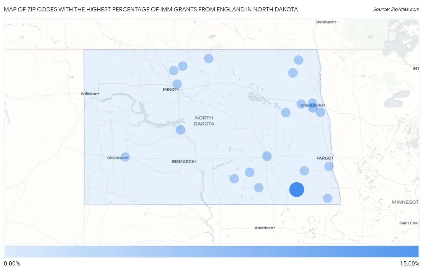 Zip Codes with the Highest Percentage of Immigrants from England in North Dakota Map