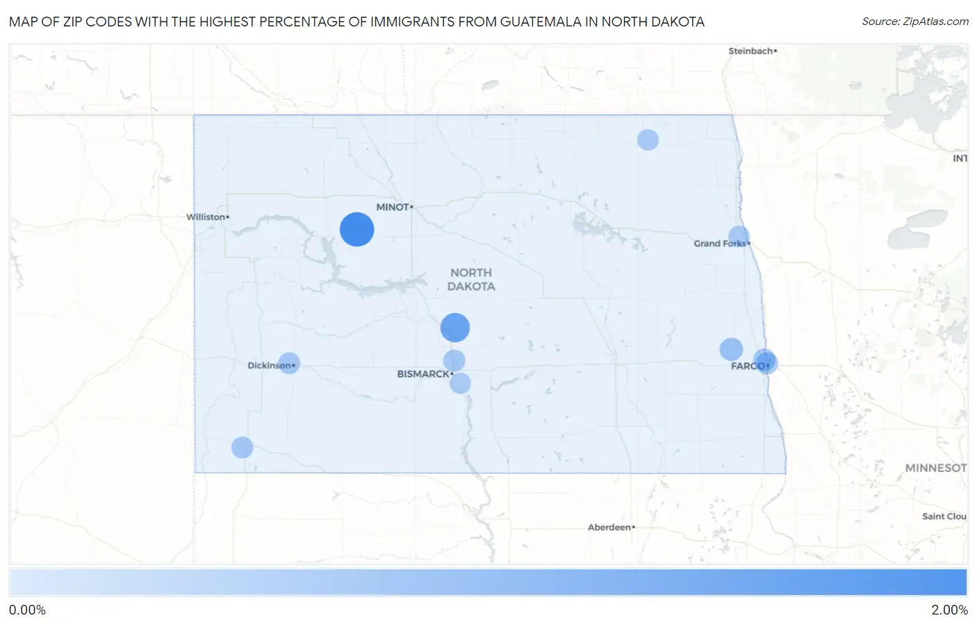 Zip Codes with the Highest Percentage of Immigrants from Guatemala in North Dakota Map