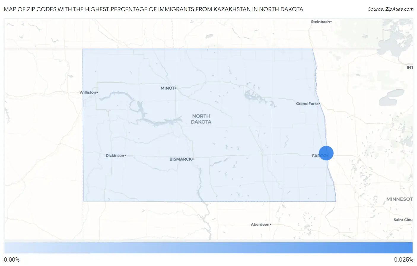 Zip Codes with the Highest Percentage of Immigrants from Kazakhstan in North Dakota Map