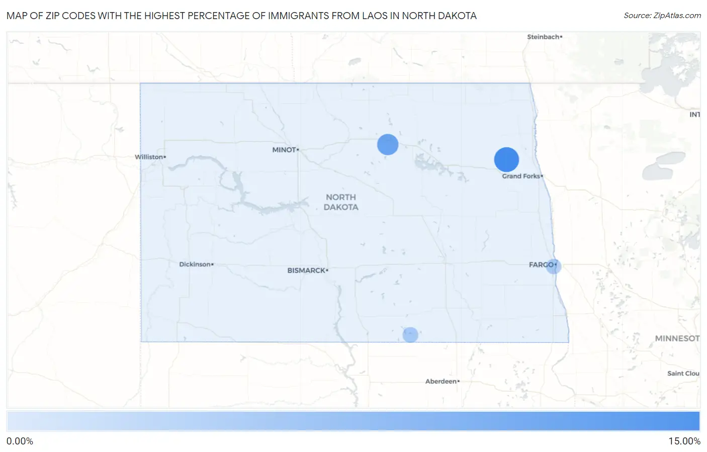 Zip Codes with the Highest Percentage of Immigrants from Laos in North Dakota Map