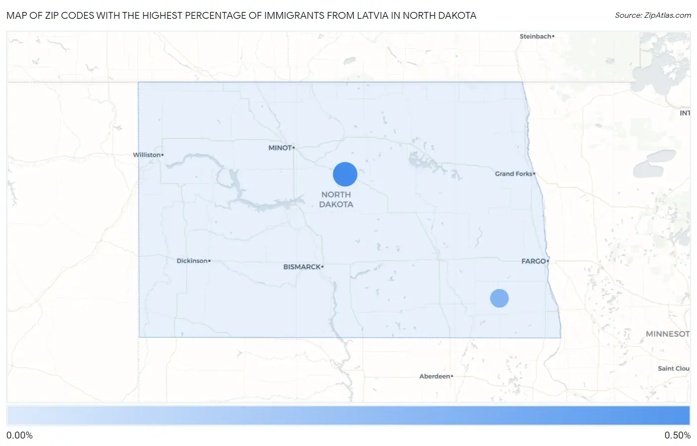 Zip Codes with the Highest Percentage of Immigrants from Latvia in North Dakota Map