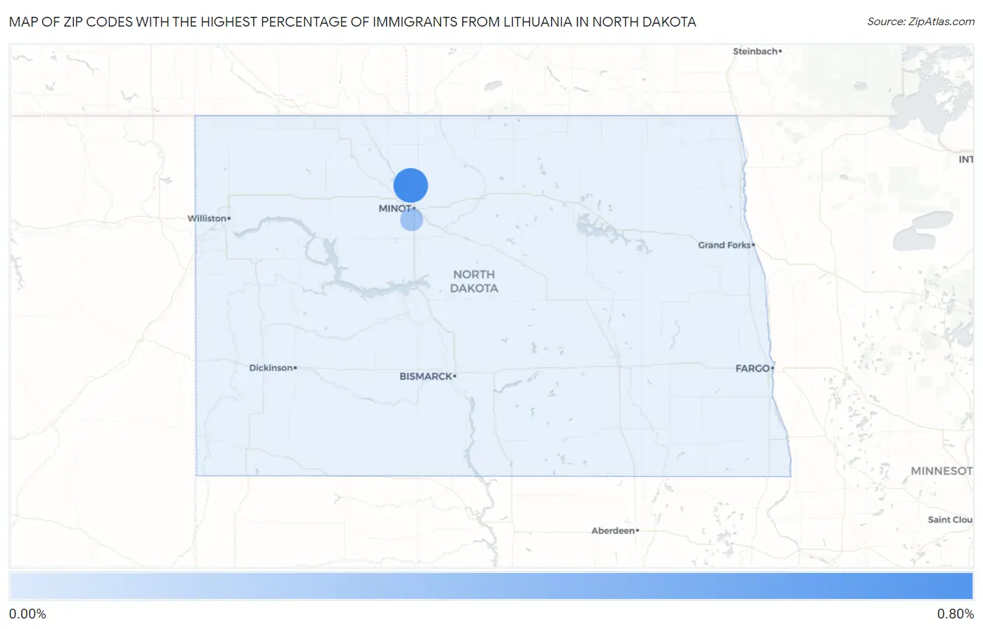 Zip Codes with the Highest Percentage of Immigrants from Lithuania in North Dakota Map
