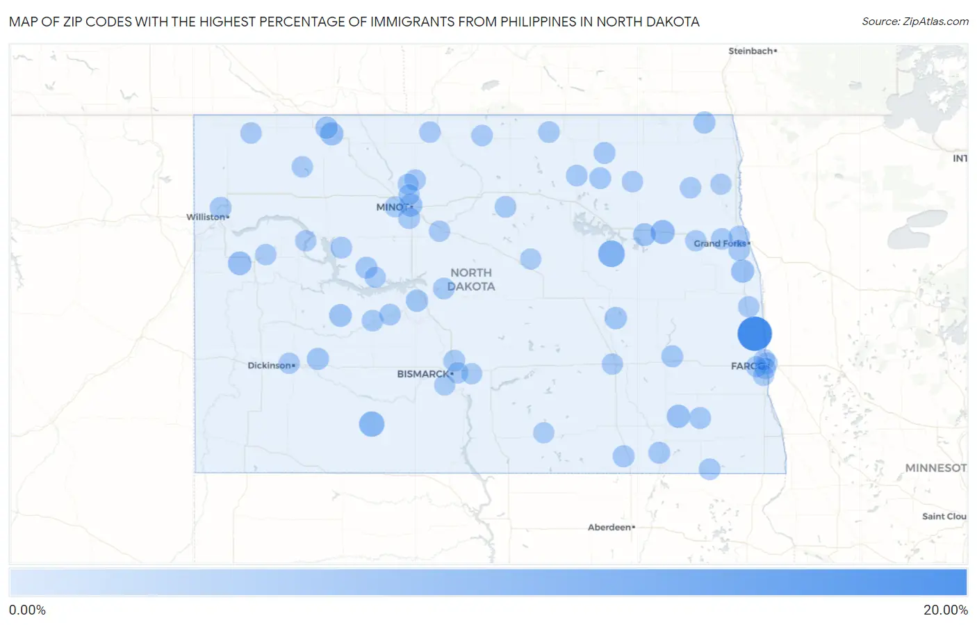 Zip Codes with the Highest Percentage of Immigrants from Philippines in North Dakota Map