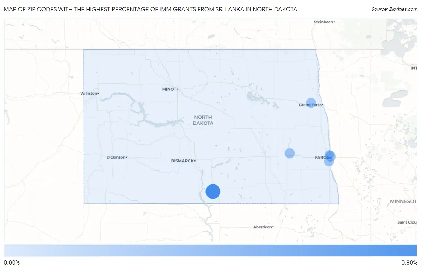Zip Codes with the Highest Percentage of Immigrants from Sri Lanka in North Dakota Map