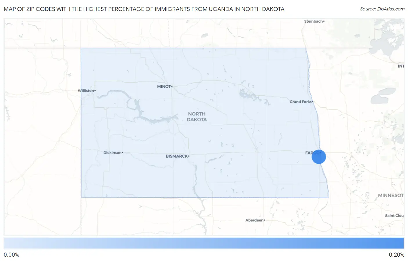 Zip Codes with the Highest Percentage of Immigrants from Uganda in North Dakota Map