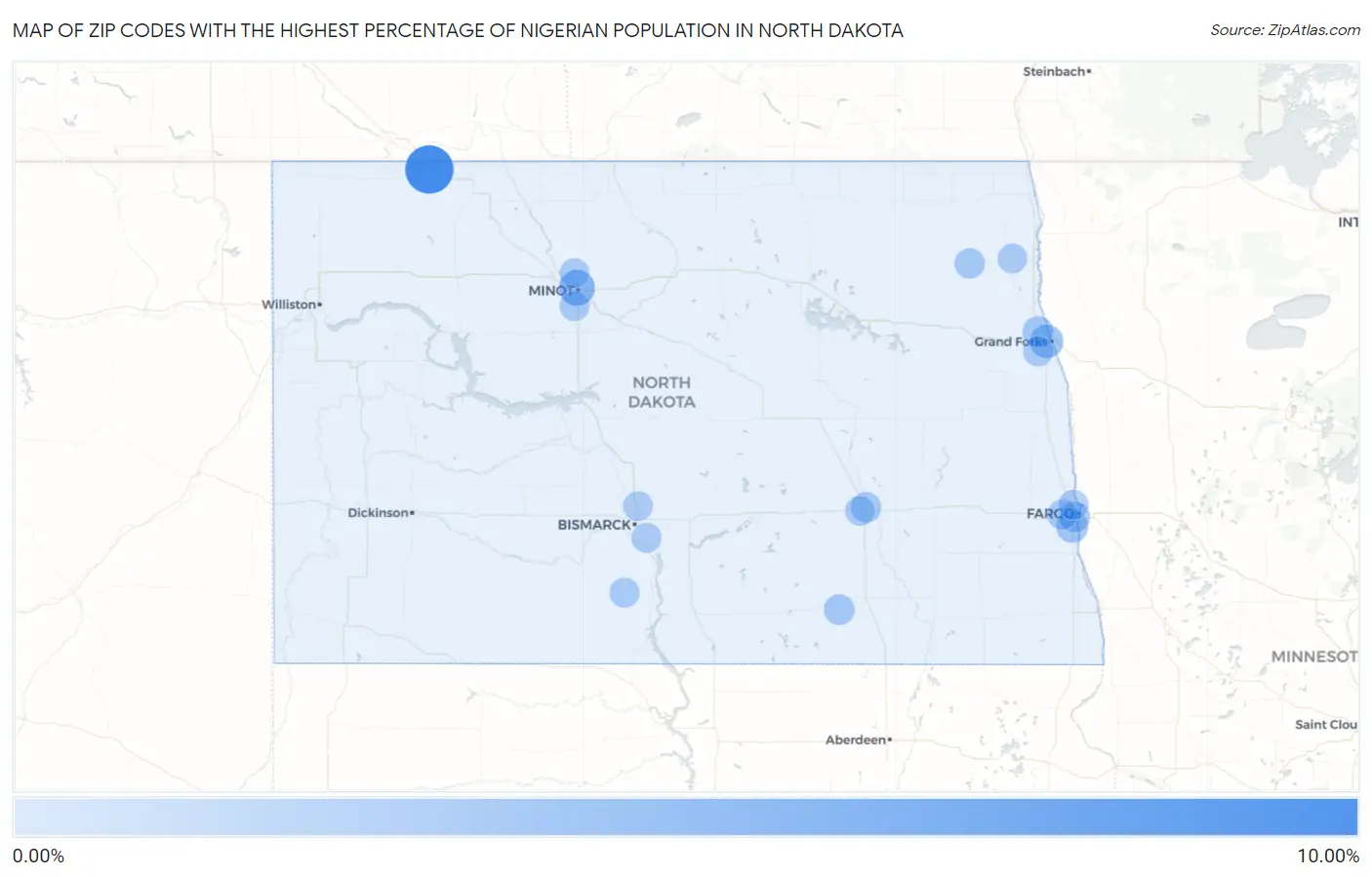 Zip Codes with the Highest Percentage of Nigerian Population in North Dakota Map