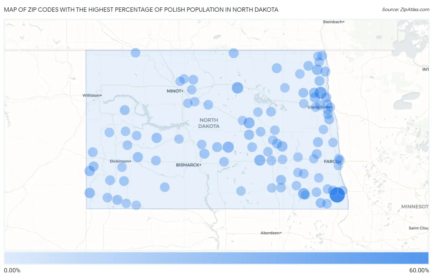 Zip Codes with the Highest Percentage of Polish Population in North Dakota Map