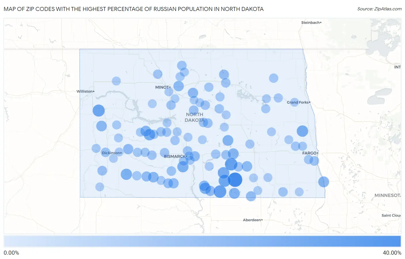 Zip Codes with the Highest Percentage of Russian Population in North Dakota Map