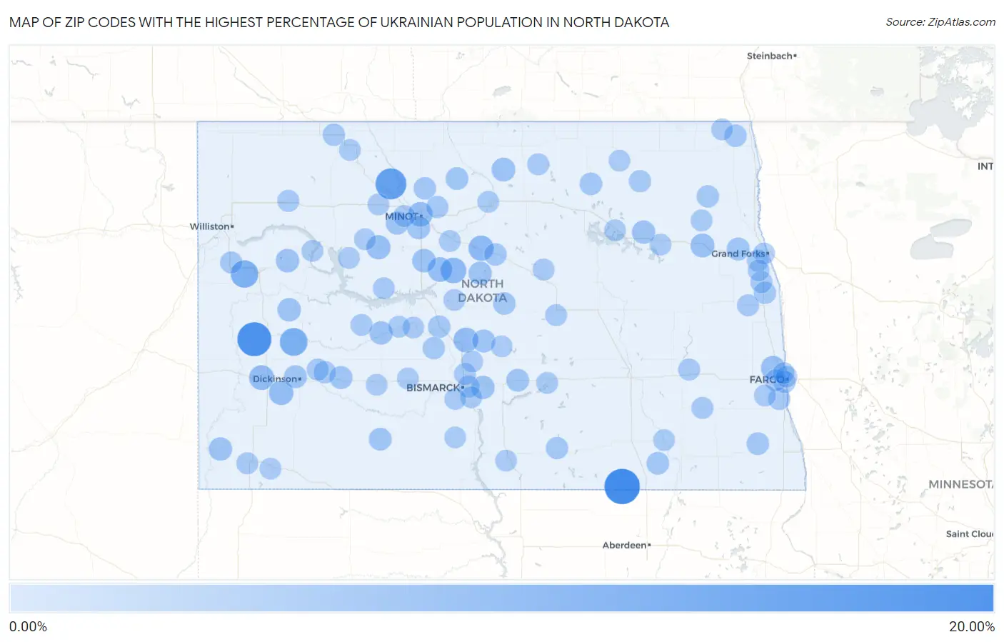 Zip Codes with the Highest Percentage of Ukrainian Population in North Dakota Map