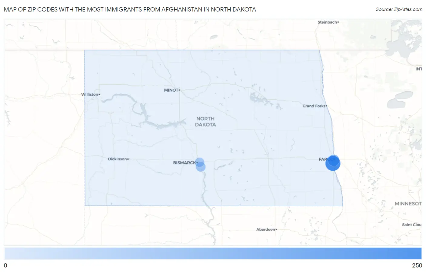 Zip Codes with the Most Immigrants from Afghanistan in North Dakota Map