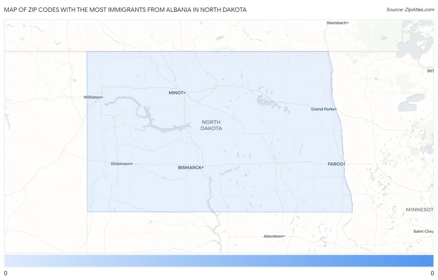 Zip Codes with the Most Immigrants from Albania in North Dakota Map