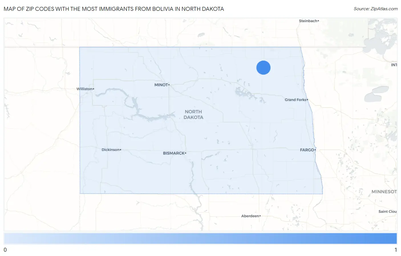 Zip Codes with the Most Immigrants from Bolivia in North Dakota Map