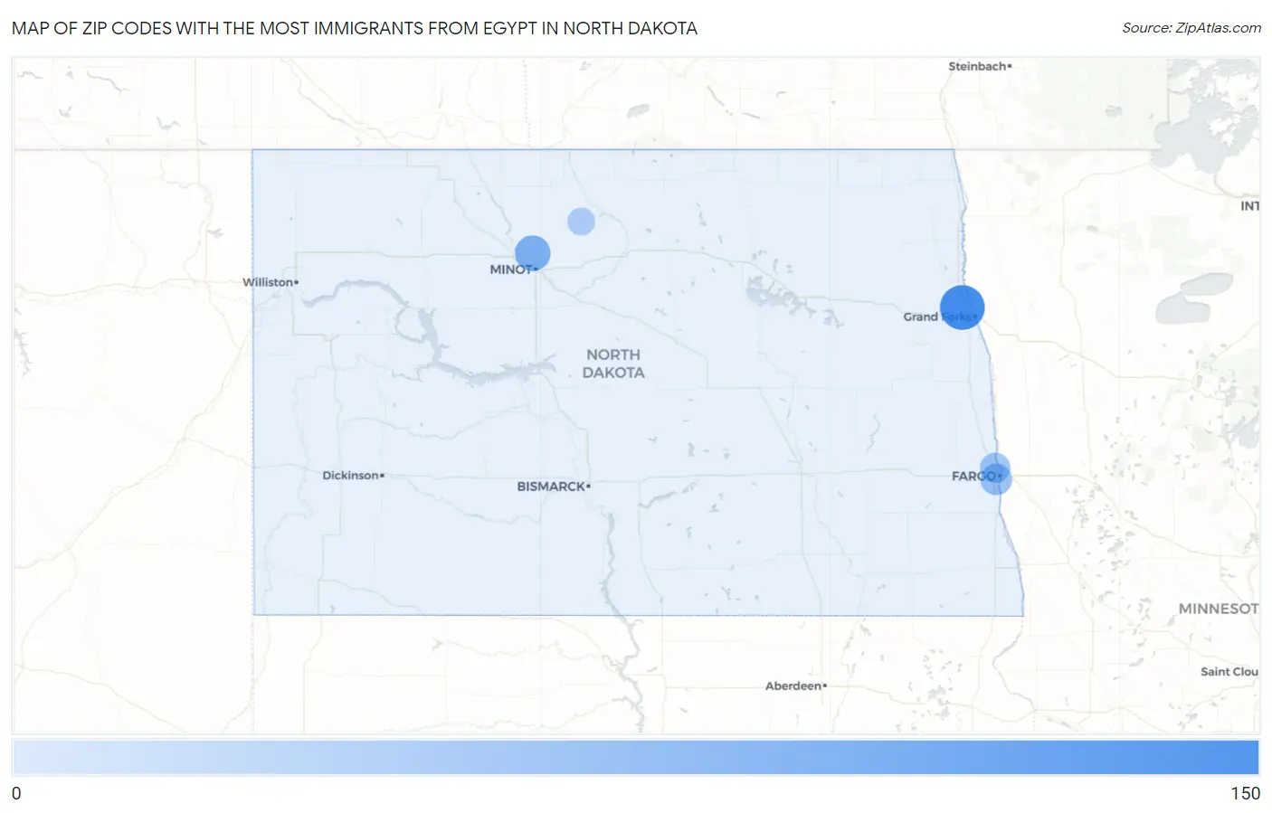 Zip Codes with the Most Immigrants from Egypt in North Dakota Map
