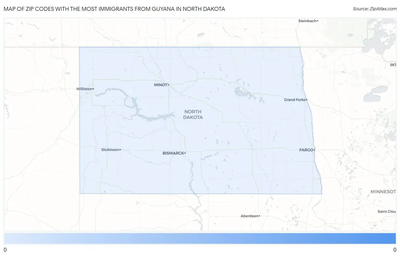 Zip Codes with the Most Immigrants from Guyana in North Dakota Map