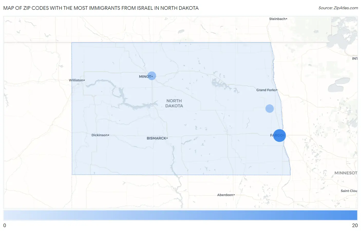 Zip Codes with the Most Immigrants from Israel in North Dakota Map