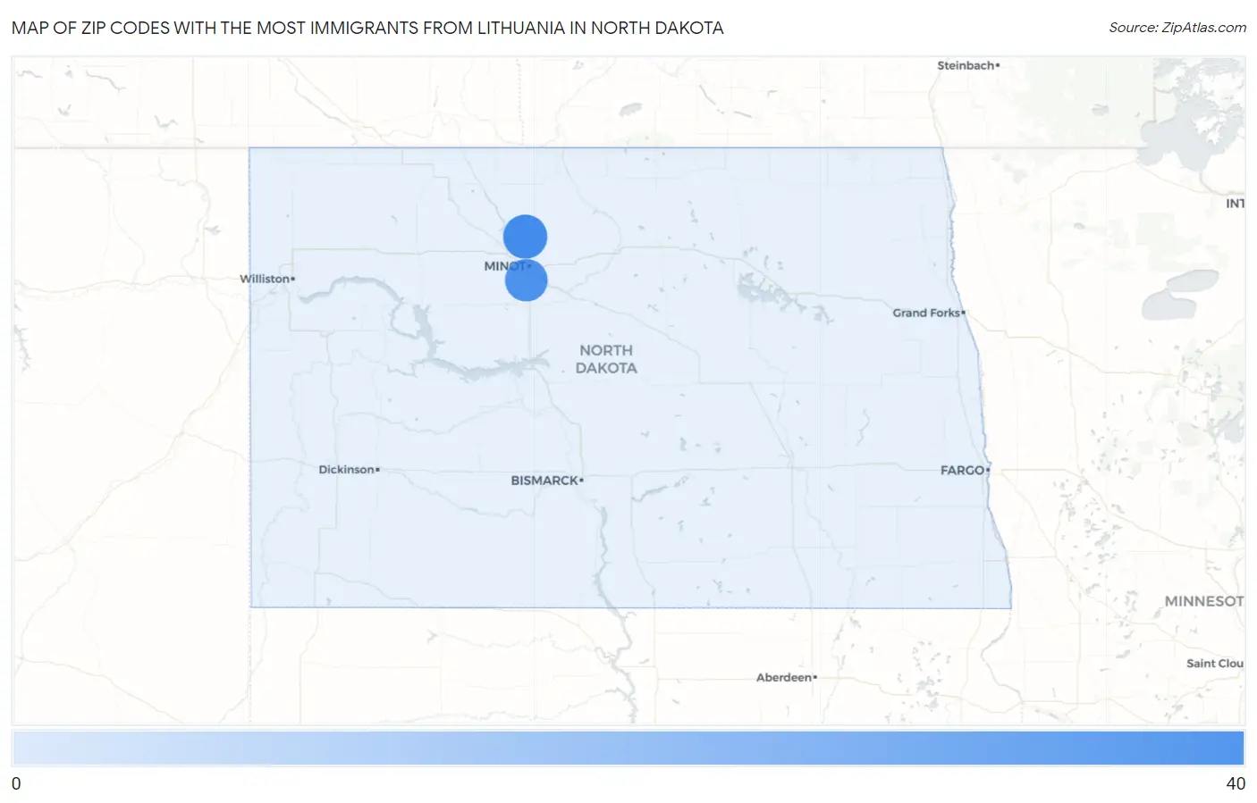 Zip Codes with the Most Immigrants from Lithuania in North Dakota Map
