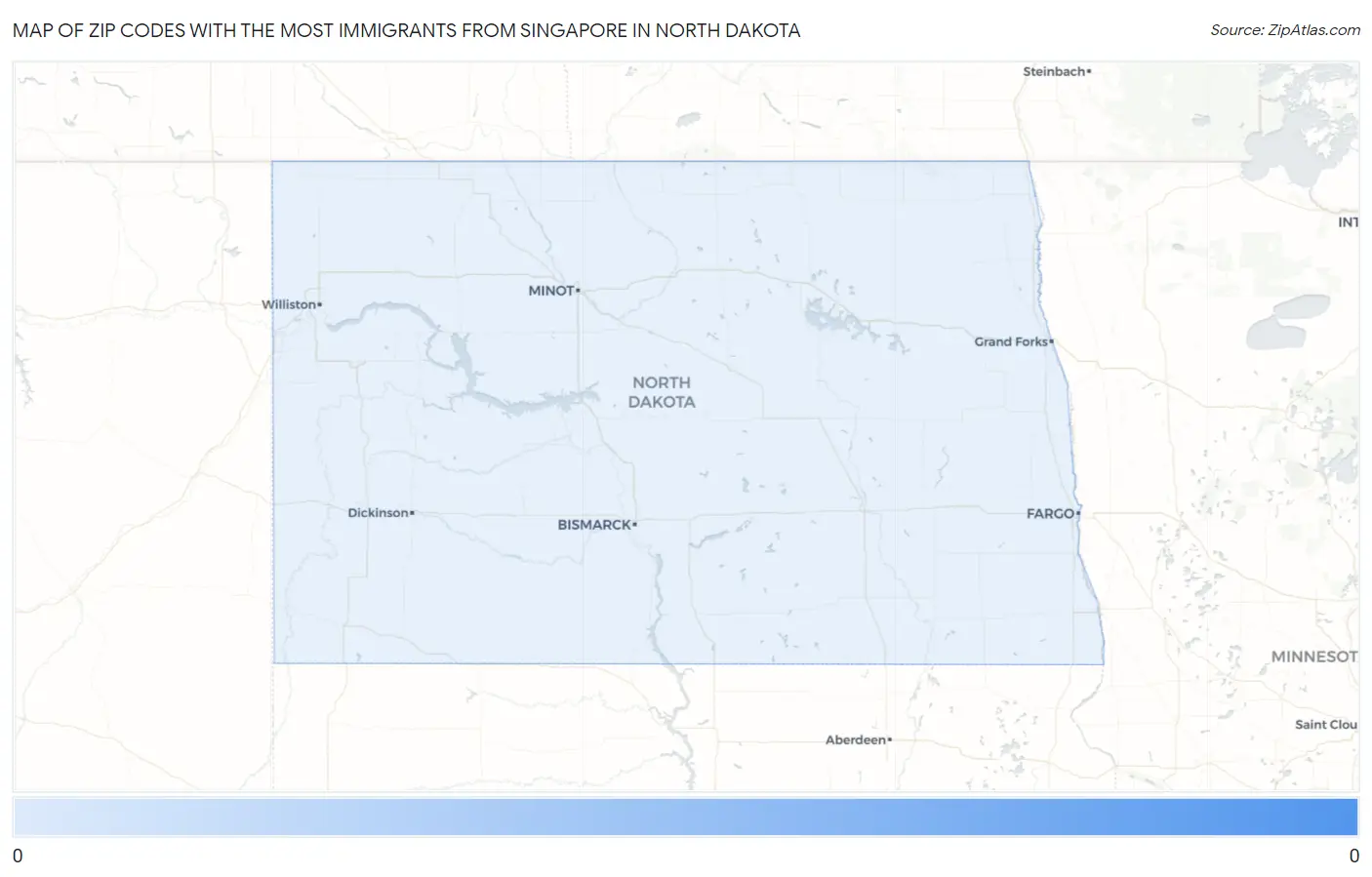 Zip Codes with the Most Immigrants from Singapore in North Dakota Map