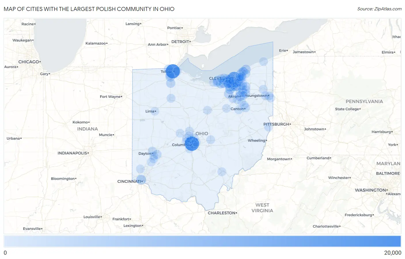 Cities with the Largest Polish Community in Ohio Map