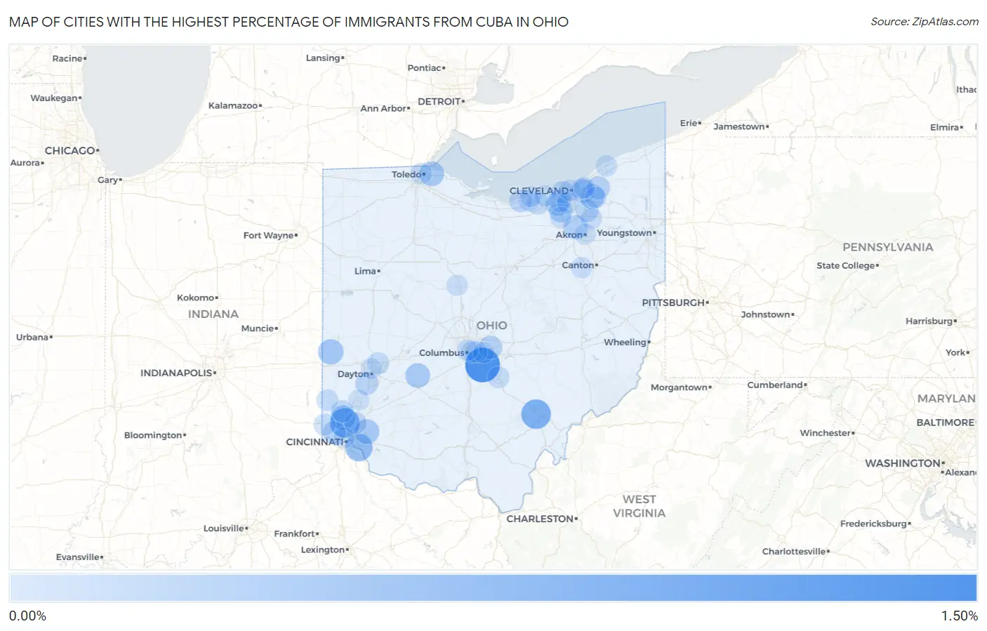 Cities with the Highest Percentage of Immigrants from Cuba in Ohio Map