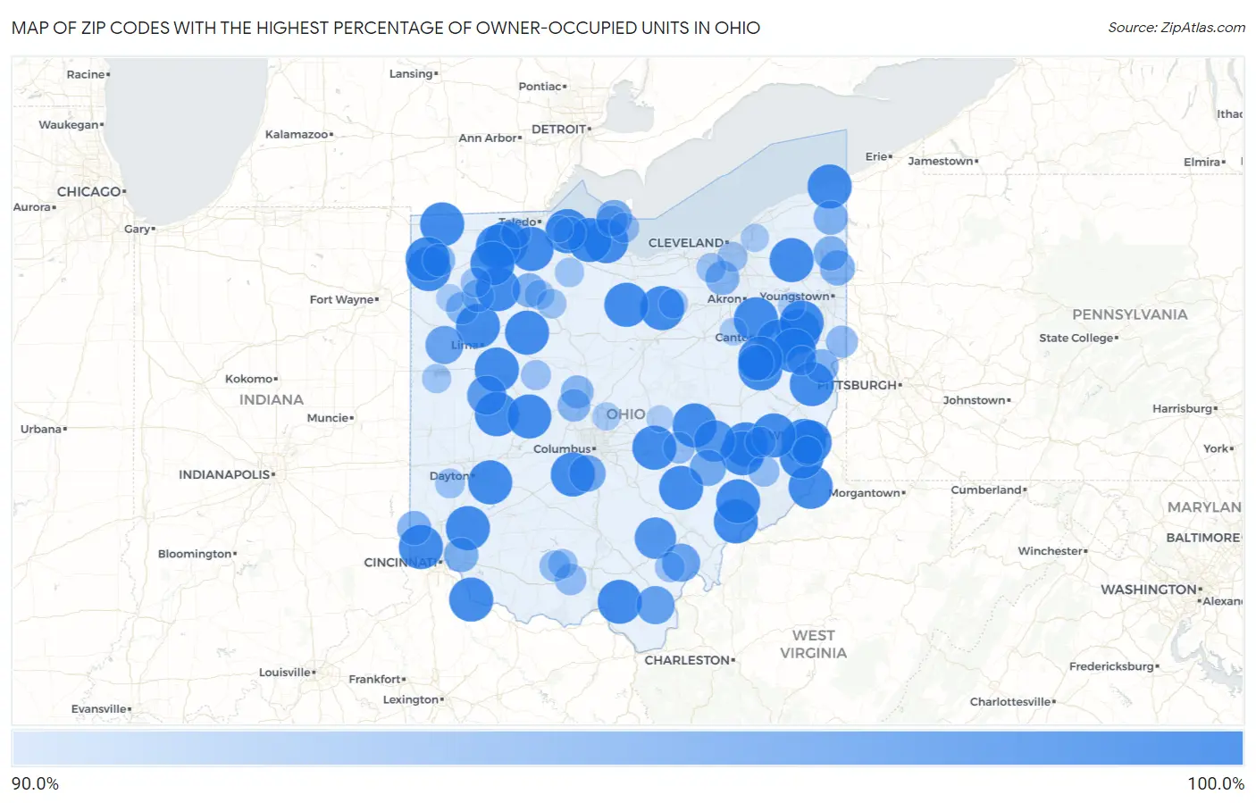 Zip Codes with the Highest Percentage of Owner-Occupied Units in Ohio Map
