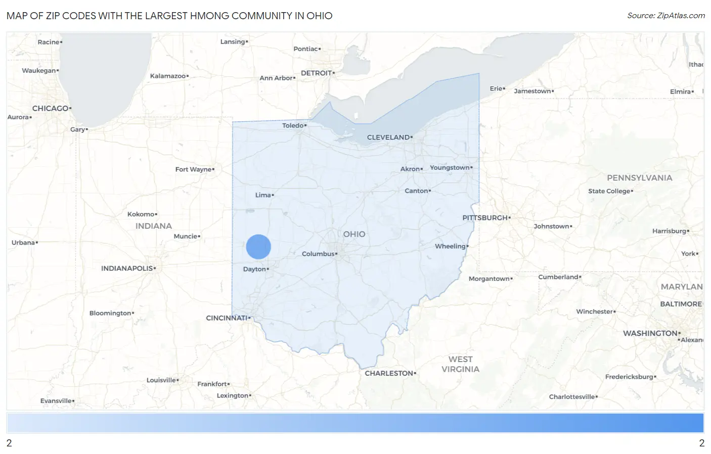 Zip Codes with the Largest Hmong Community in Ohio Map