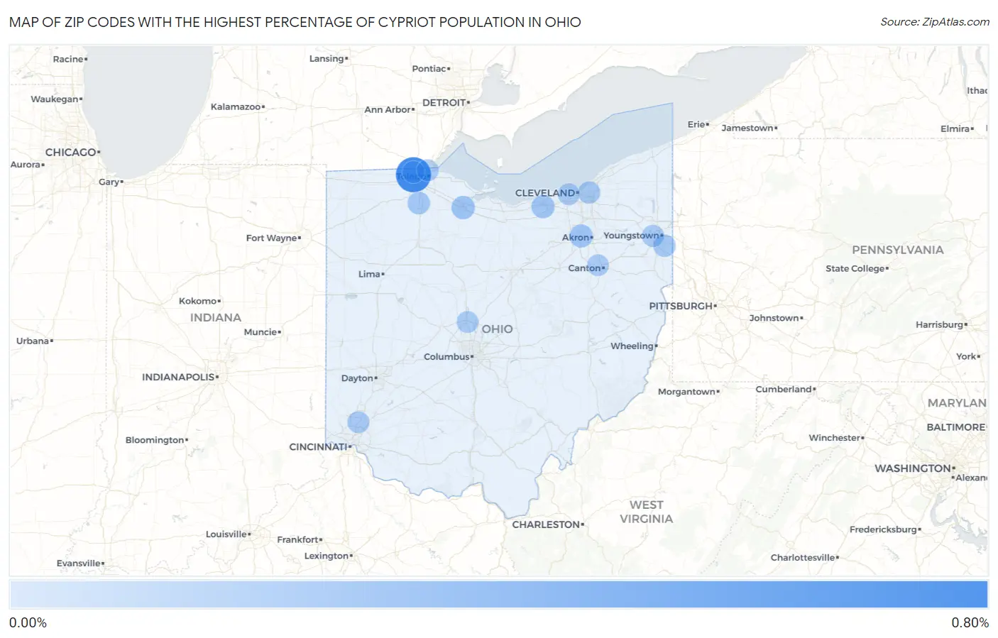 Zip Codes with the Highest Percentage of Cypriot Population in Ohio Map