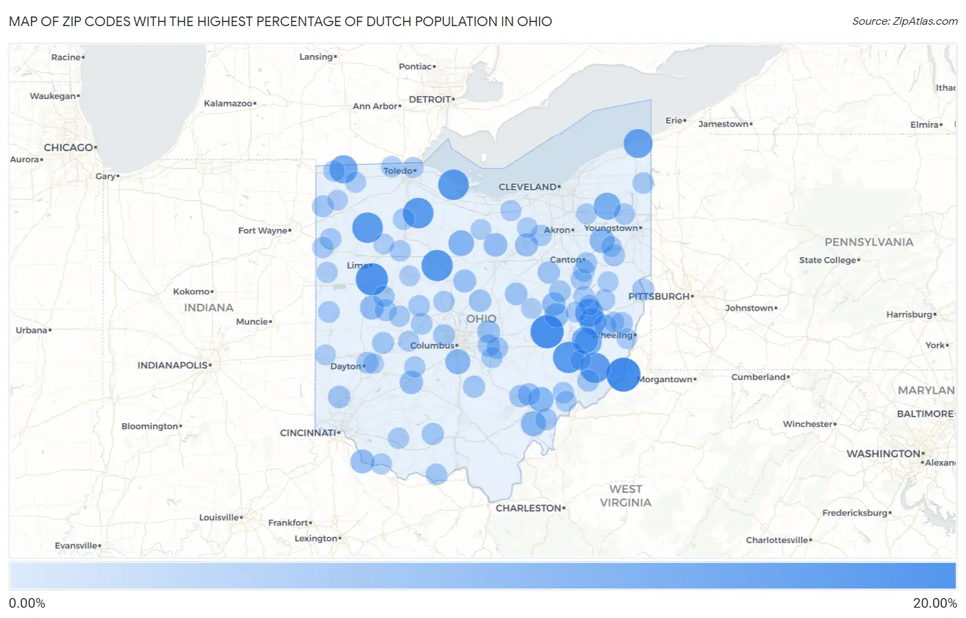 Zip Codes with the Highest Percentage of Dutch Population in Ohio Map