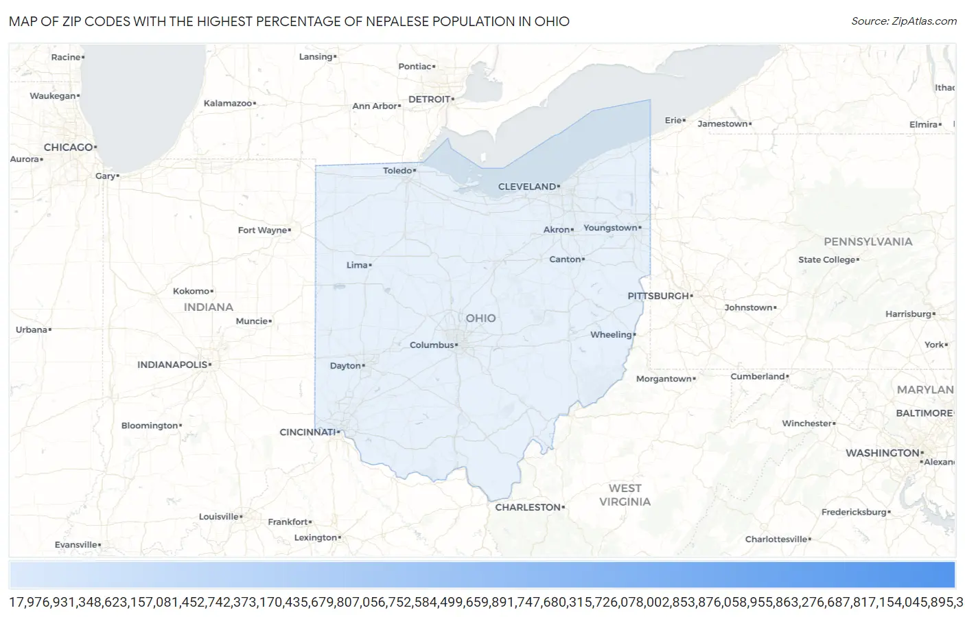 Zip Codes with the Highest Percentage of Nepalese Population in Ohio Map