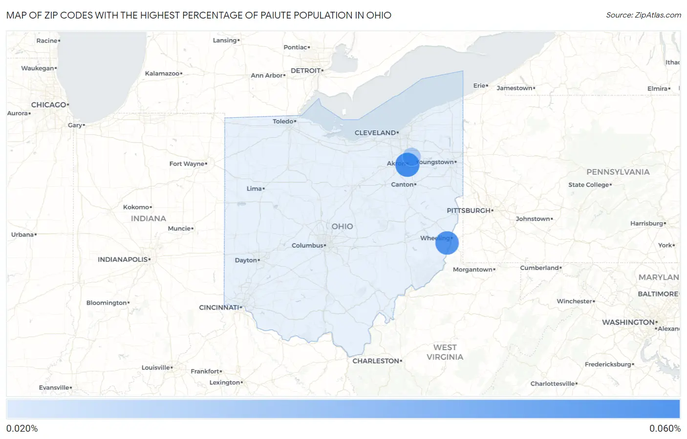 Zip Codes with the Highest Percentage of Paiute Population in Ohio Map