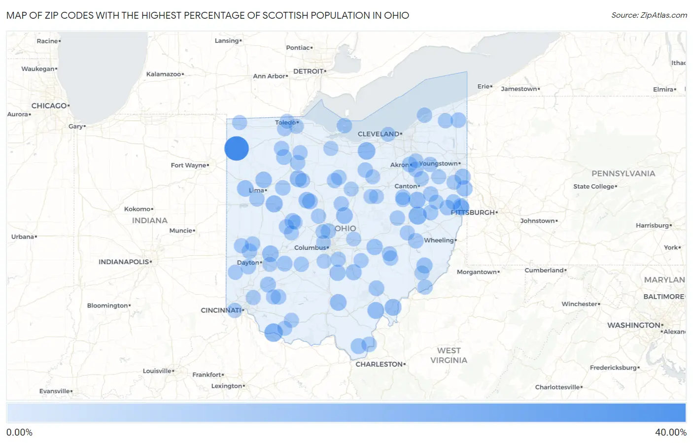 Zip Codes with the Highest Percentage of Scottish Population in Ohio Map