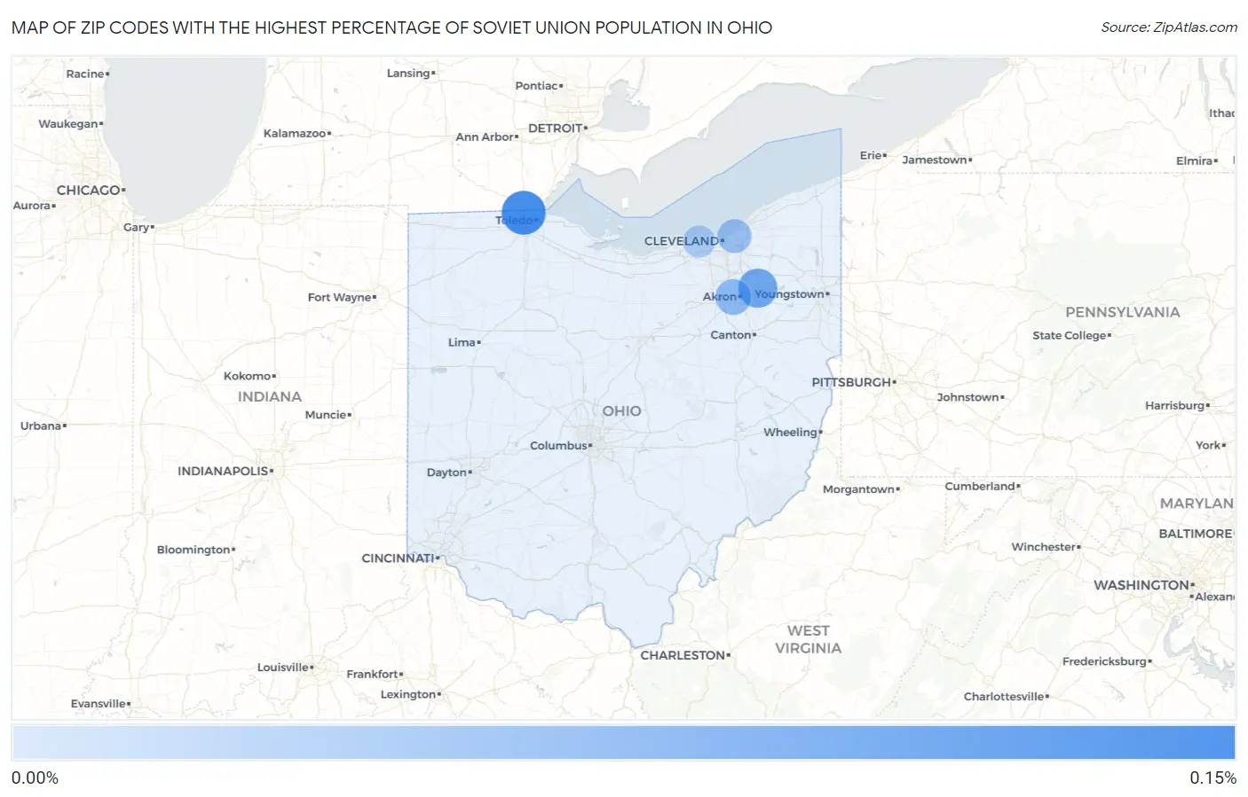 Zip Codes with the Highest Percentage of Soviet Union Population in Ohio Map