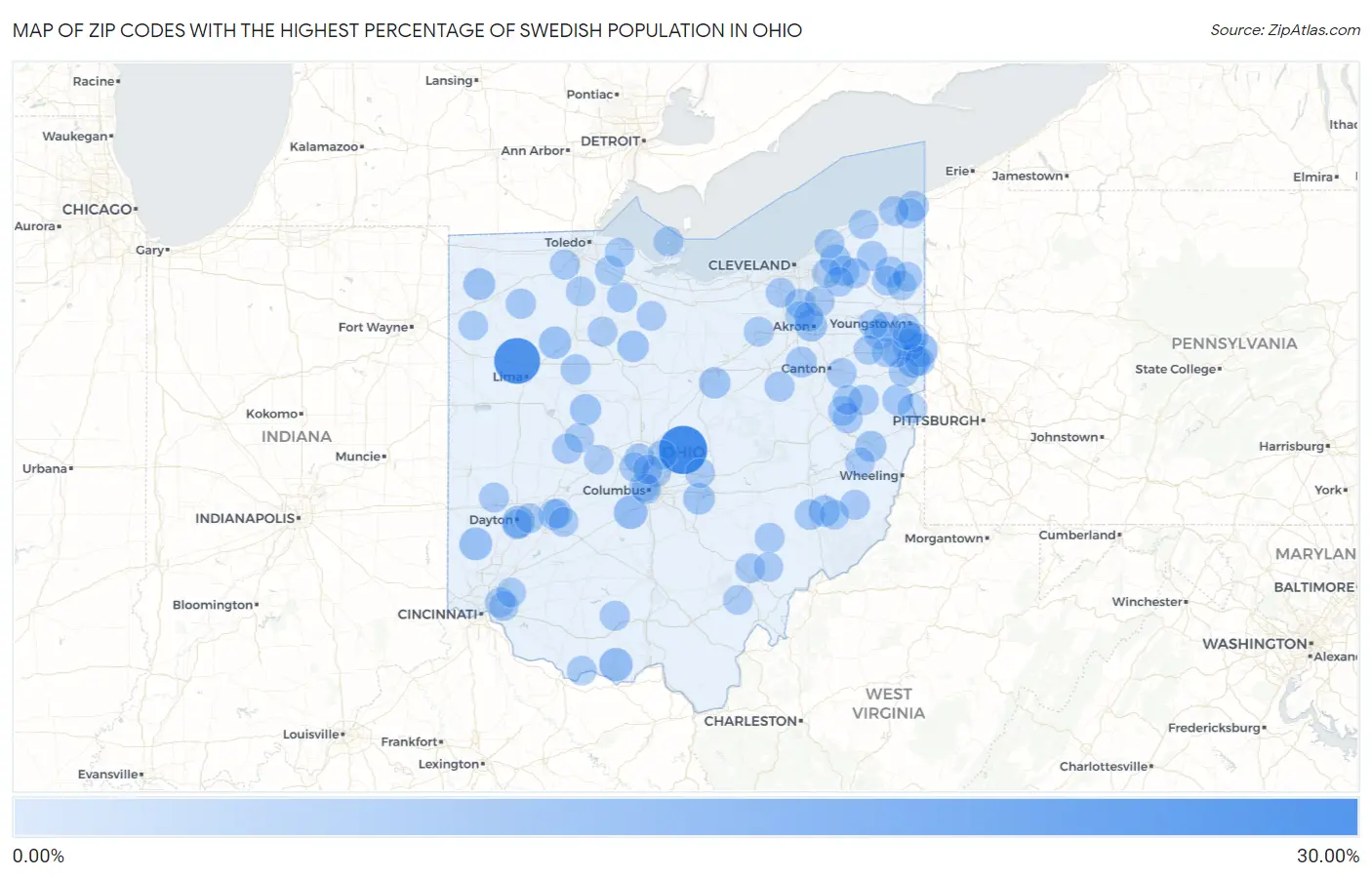 Zip Codes with the Highest Percentage of Swedish Population in Ohio Map