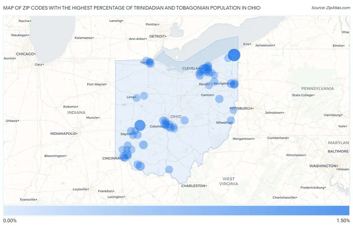 Zip Codes with the Highest Percentage of Trinidadian and Tobagonian Population in Ohio Map