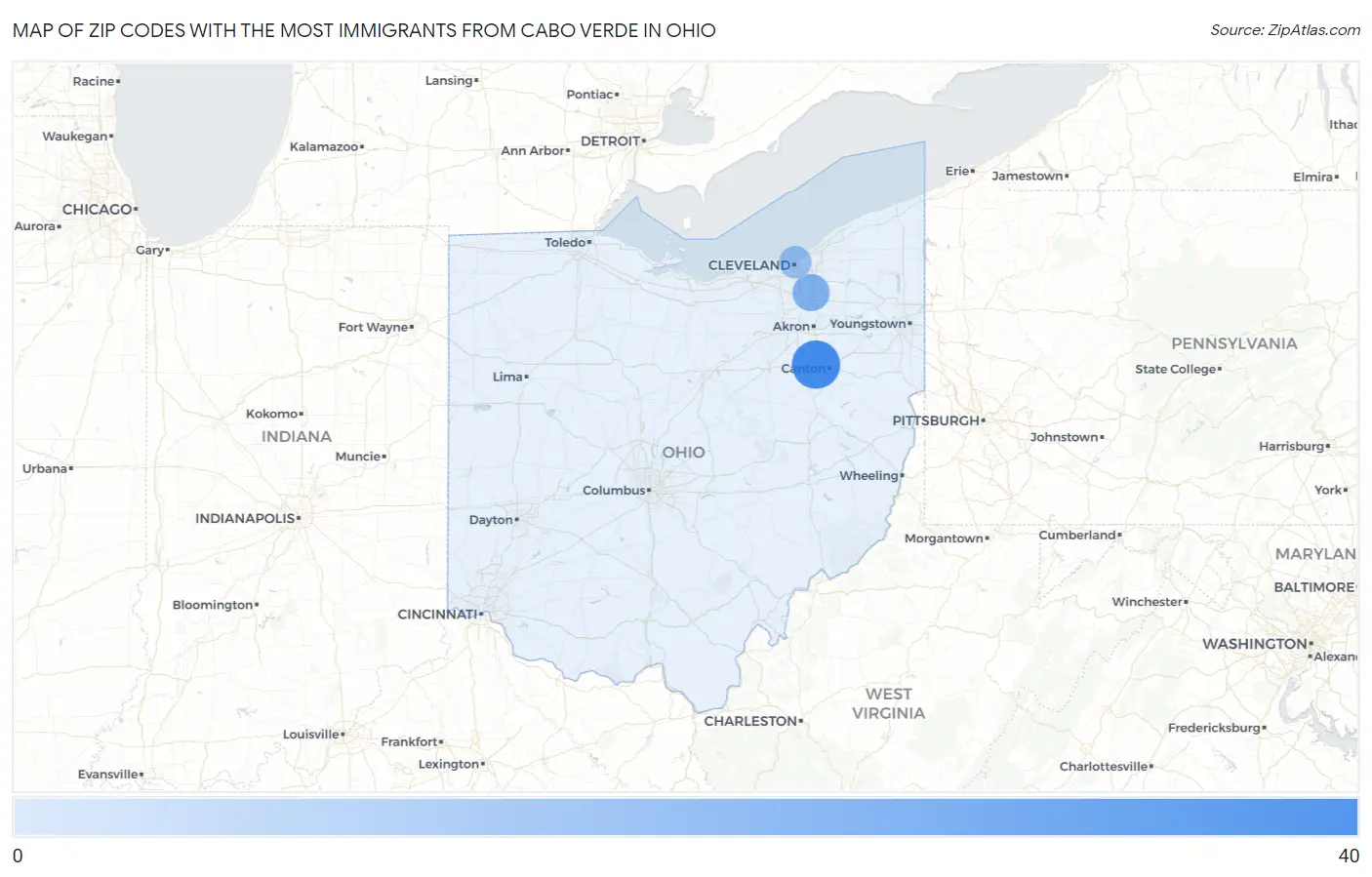 Zip Codes with the Most Immigrants from Cabo Verde in Ohio Map