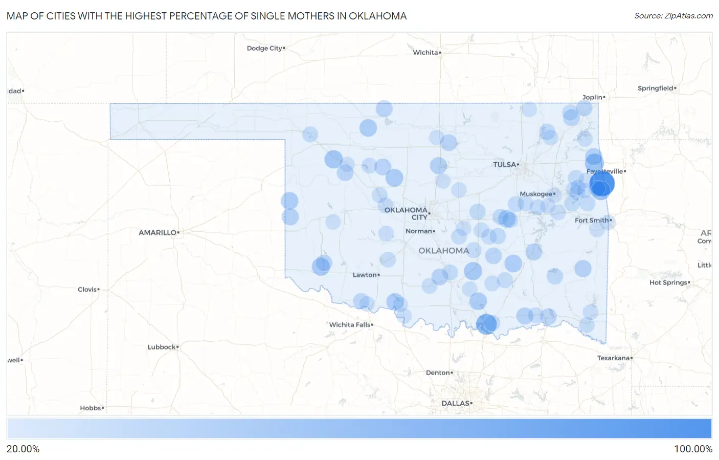 Cities with the Highest Percentage of Single Mothers in Oklahoma Map