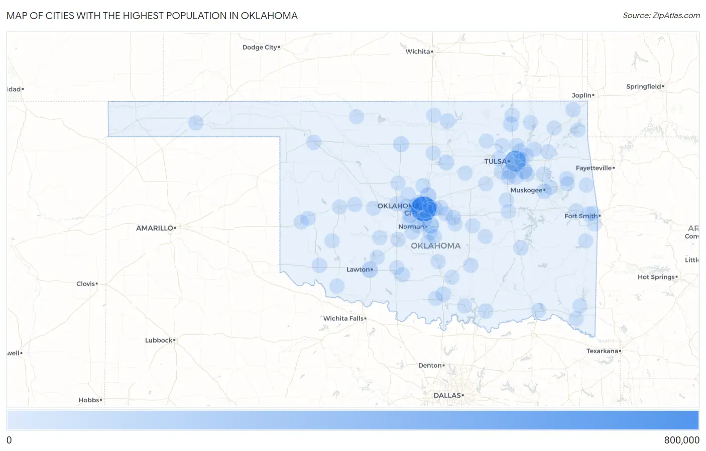 Cities with the Highest Population in Oklahoma Map