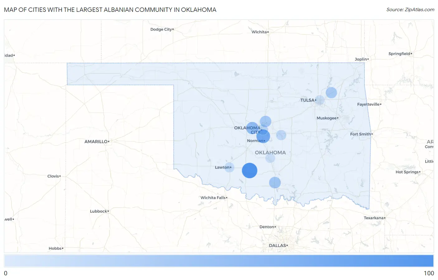 Cities with the Largest Albanian Community in Oklahoma Map