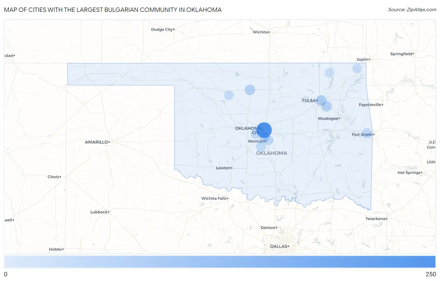 Cities with the Largest Bulgarian Community in Oklahoma Map