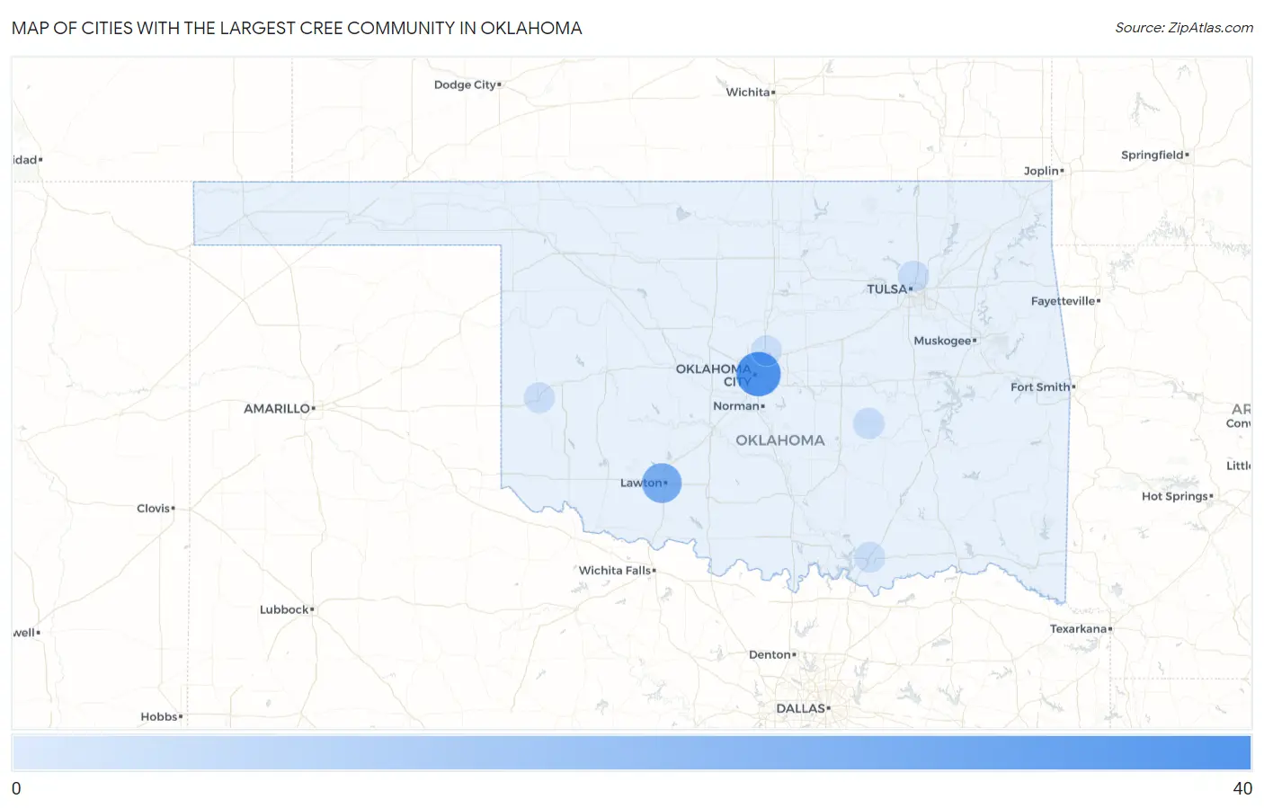 Cities with the Largest Cree Community in Oklahoma Map
