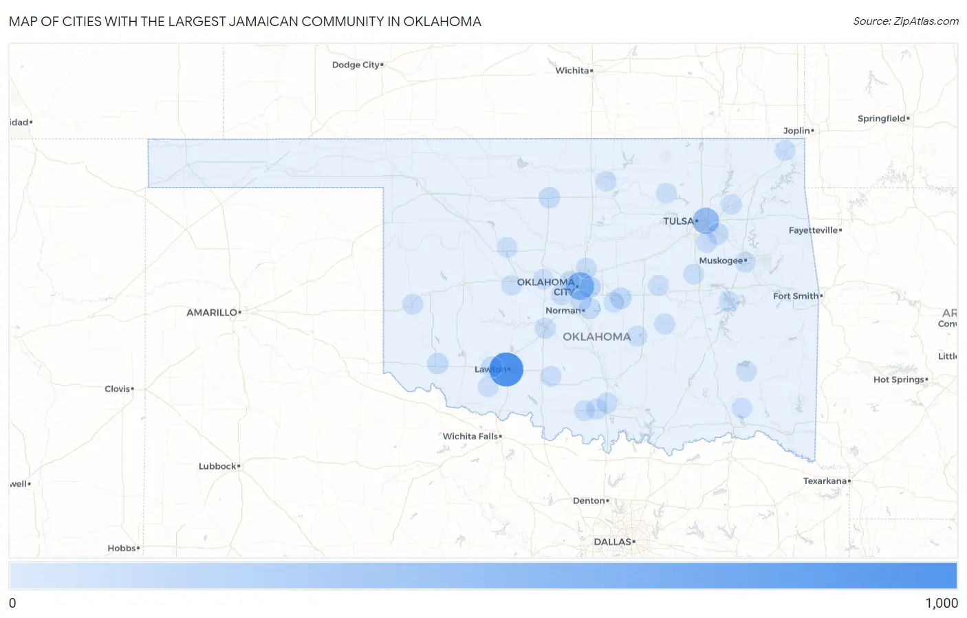 Cities with the Largest Jamaican Community in Oklahoma Map