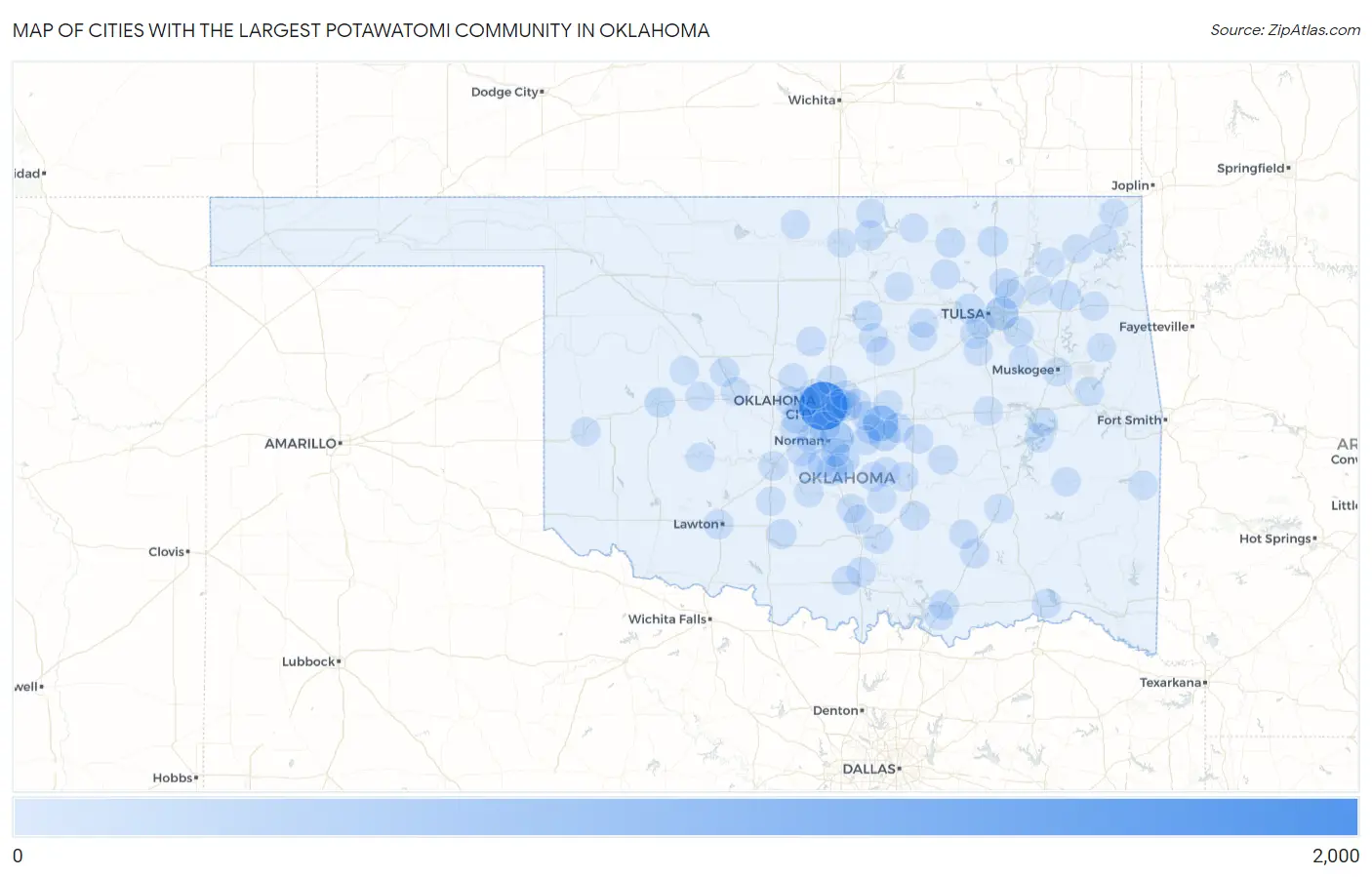Cities with the Largest Potawatomi Community in Oklahoma Map