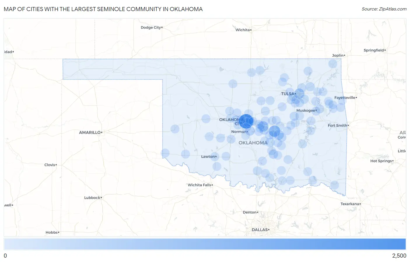 Cities with the Largest Seminole Community in Oklahoma Map
