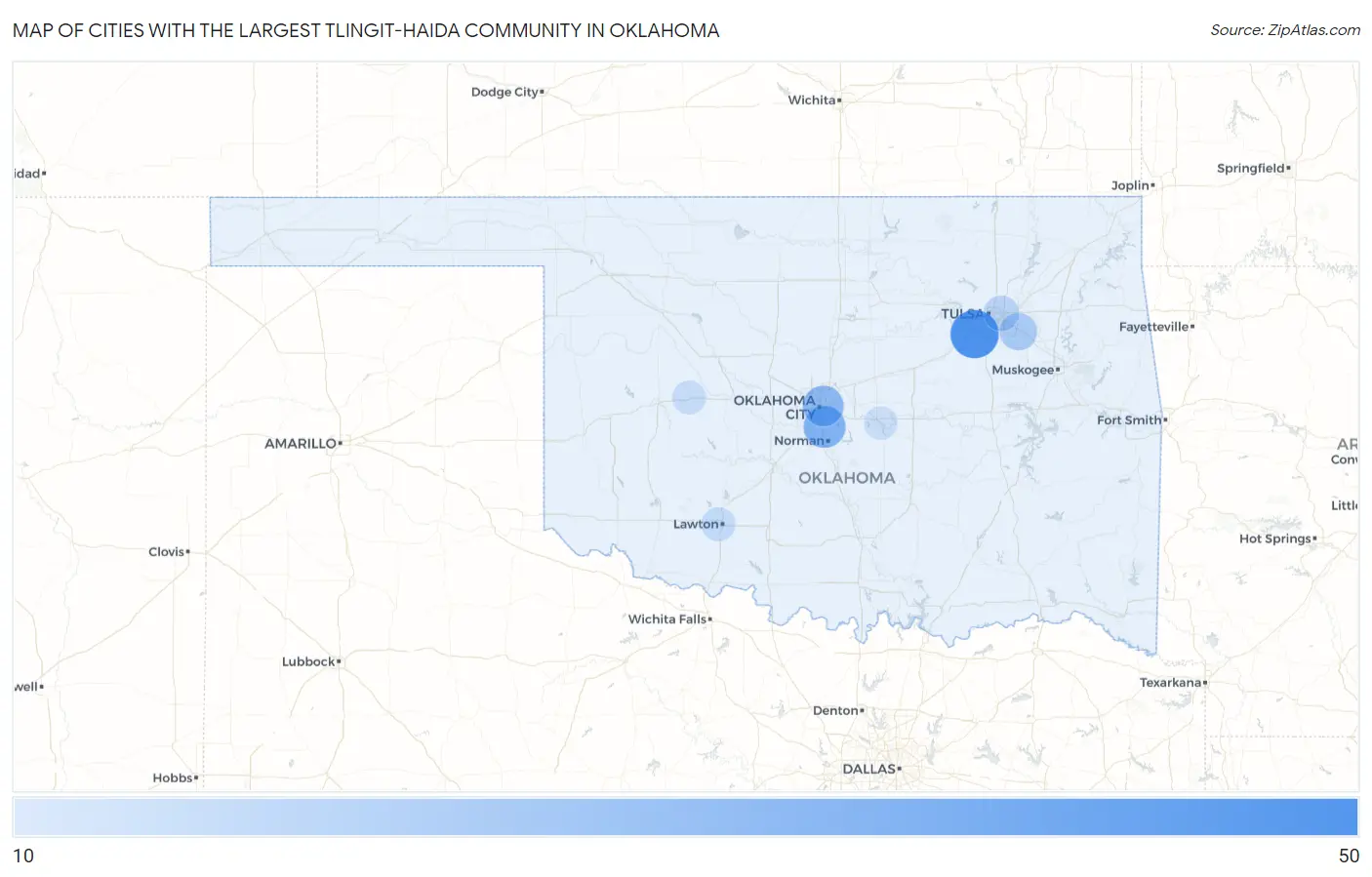 Cities with the Largest Tlingit-Haida Community in Oklahoma Map