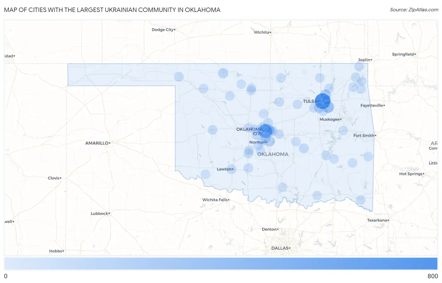Cities with the Largest Ukrainian Community in Oklahoma Map