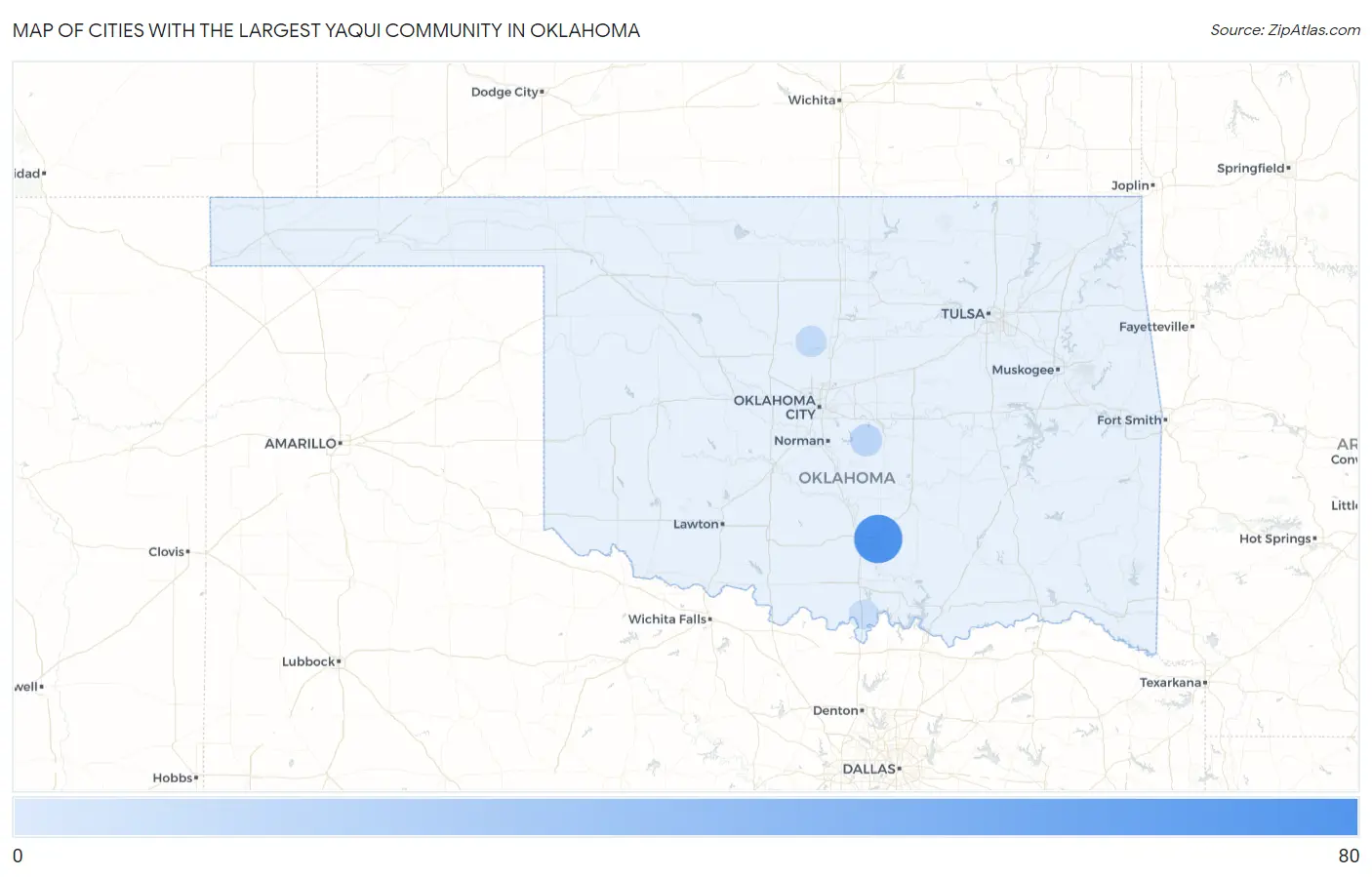 Cities with the Largest Yaqui Community in Oklahoma Map