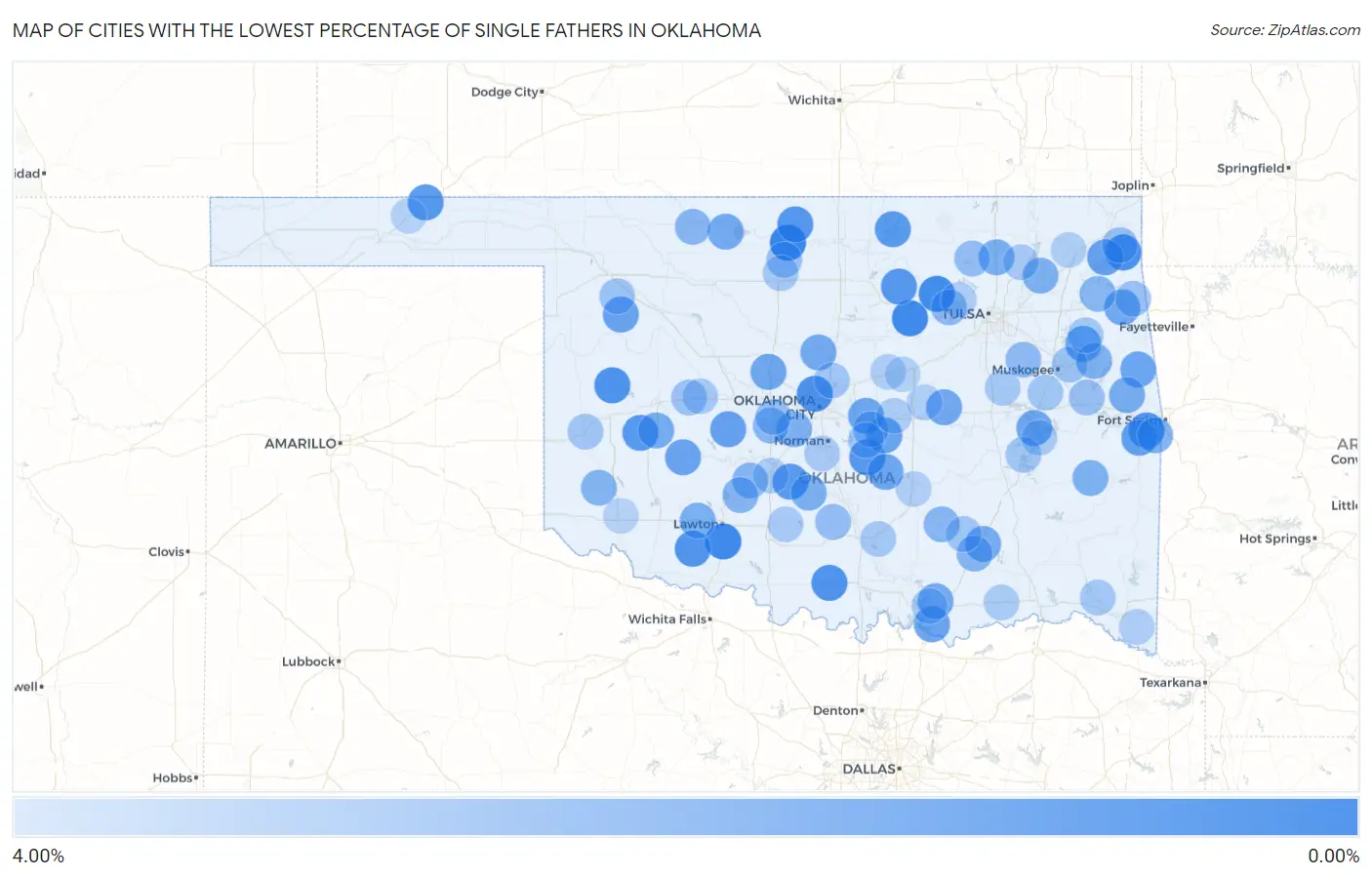 Cities with the Lowest Percentage of Single Fathers in Oklahoma Map