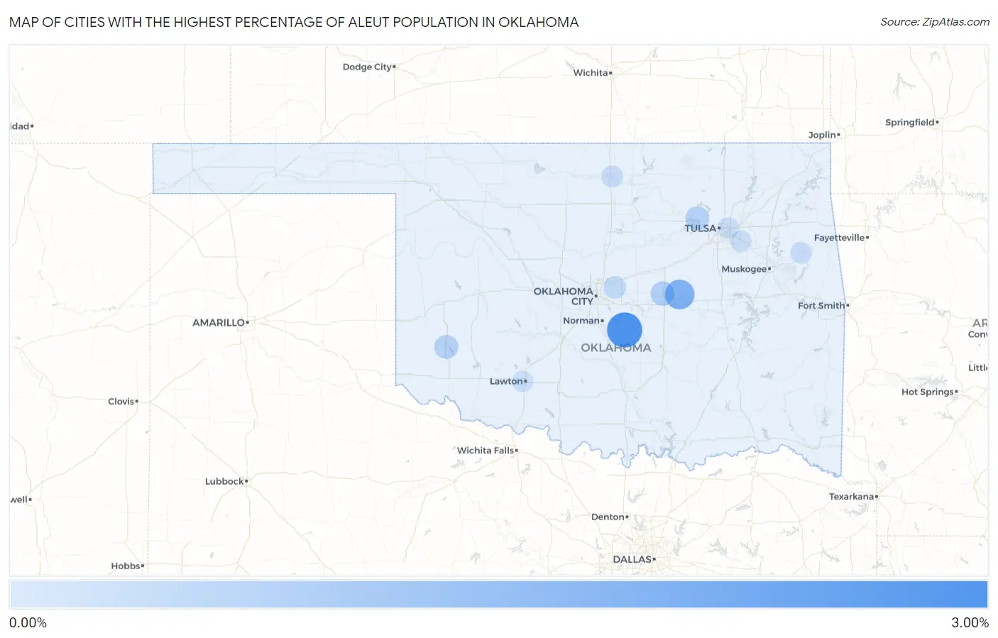 Cities with the Highest Percentage of Aleut Population in Oklahoma Map