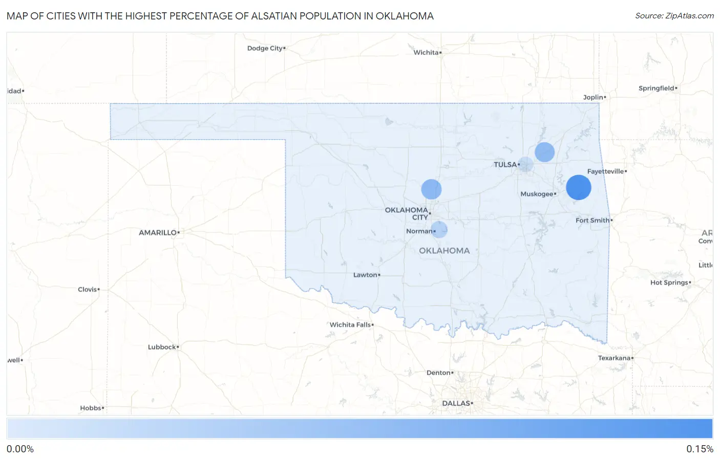 Cities with the Highest Percentage of Alsatian Population in Oklahoma Map