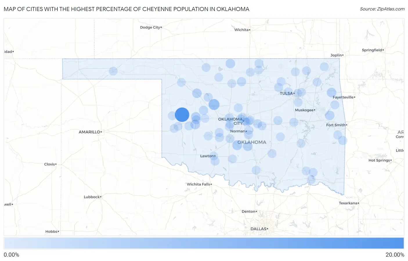 Cities with the Highest Percentage of Cheyenne Population in Oklahoma Map